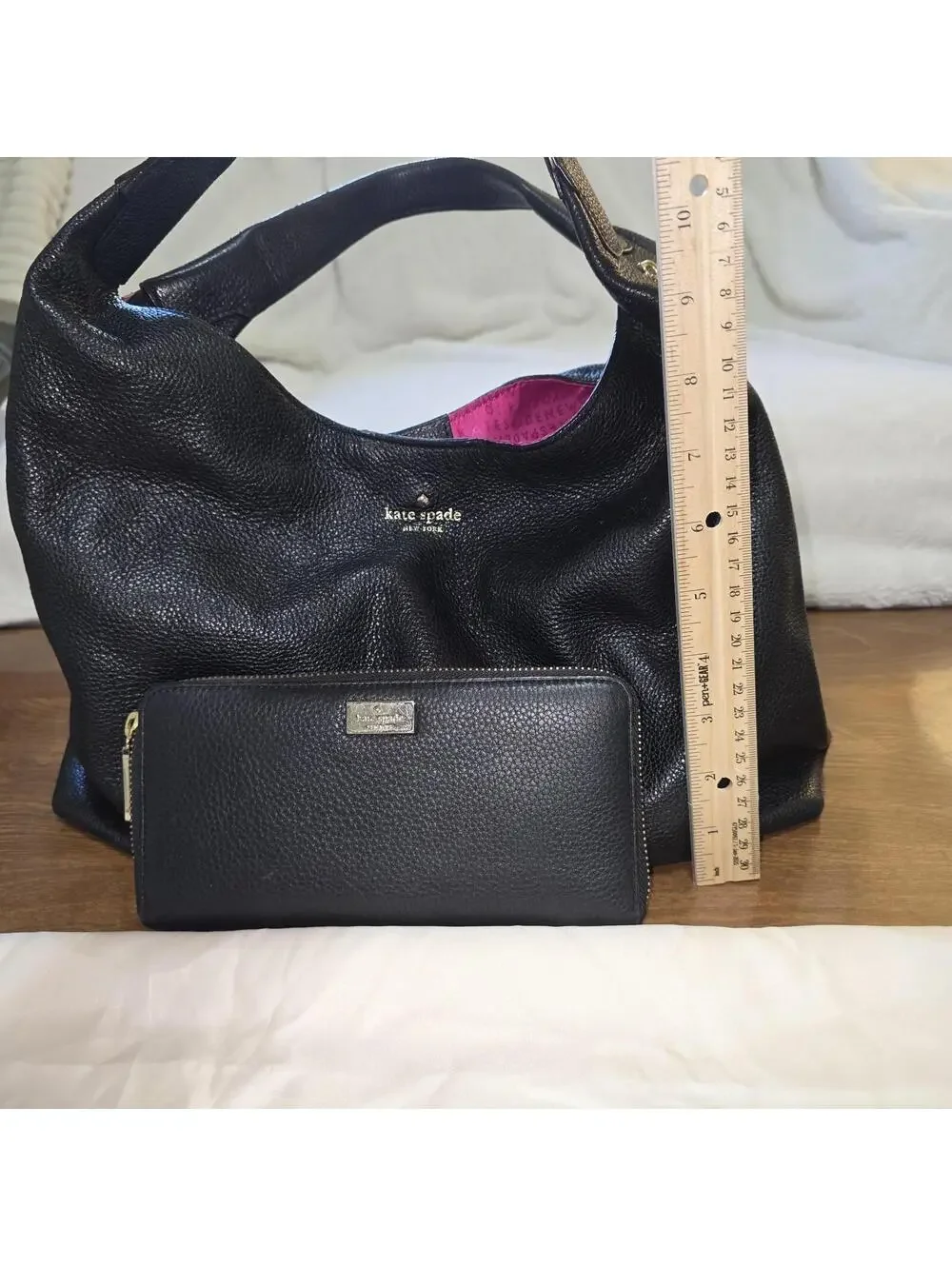 Kate Spade Mansfield Juniper Hobo Bag & Matching Zip Wallet Set - Black Leather